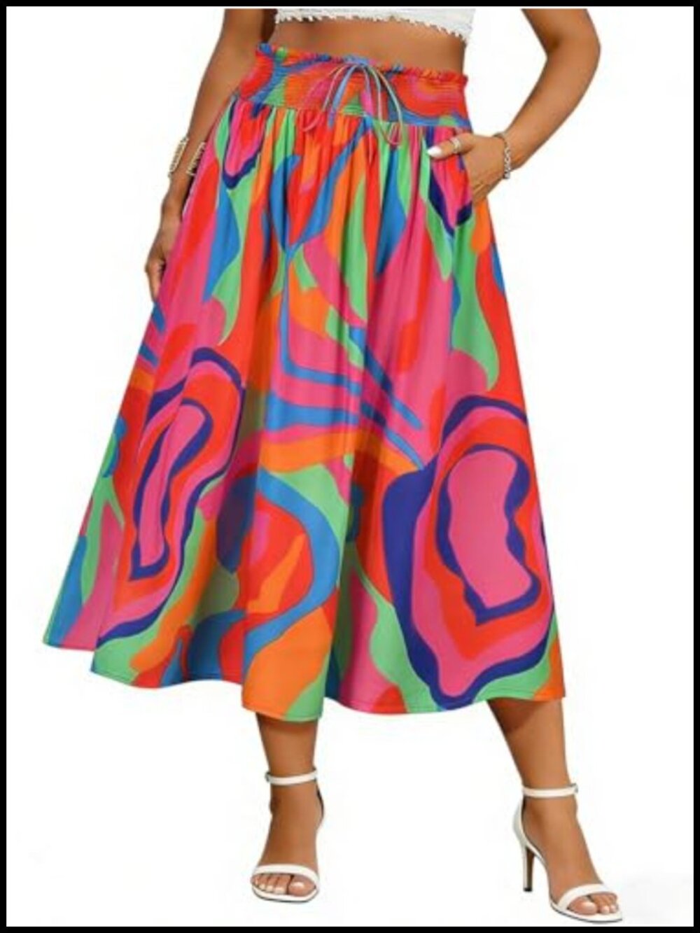 Plus Size A-Line Maxi Skirt with Pockets, High Waist Flowy Skirt